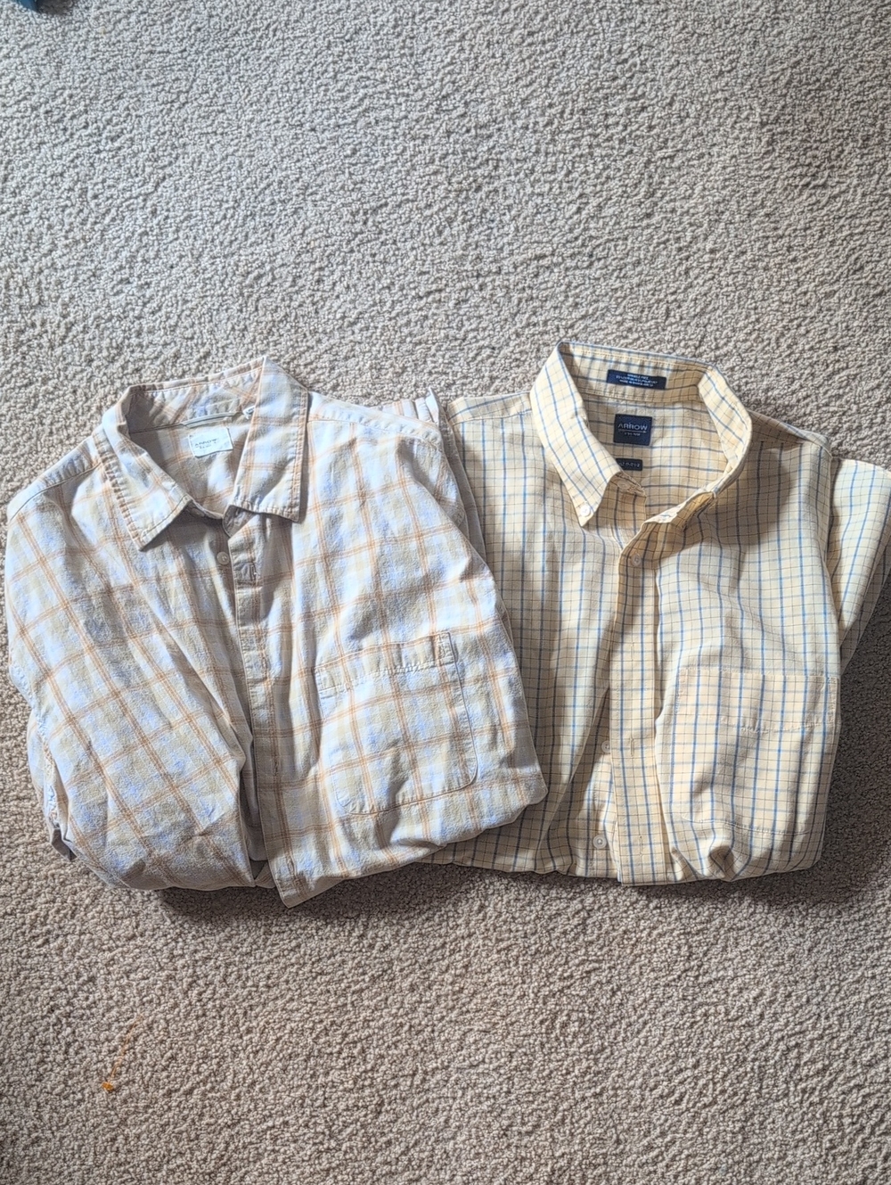 Arrow Men’s Yellow Plaid Casual Short Sleeve Button-Down Shirts 2 XL Tall